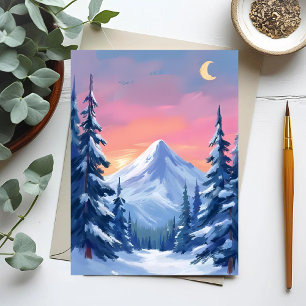 Carte Postale Paysage aquarelle de montagne hivernale pastel