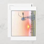 Carte Postale Paysage au coucher du soleil avec moulin à vent ru (Devant / Derrière)