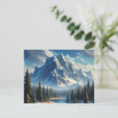 Carte Postale Paysage avec montagnes, arbres et lac, (Debout devant)