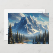 Carte Postale Paysage avec montagnes, arbres et lac, (Devant / Derrière)