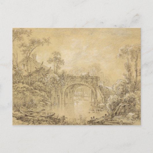 Carte Postale Paysage avec un pont rustique (Devant)