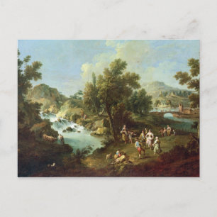 Carte Postale Paysage avec une rivière et des paysans dansants (