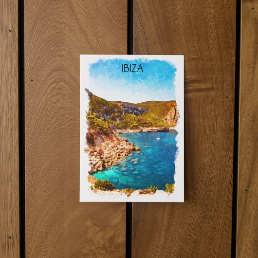 Carte Postale Paysage coloré Ibiza Espagne aquarelle
