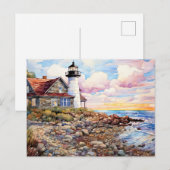 Carte Postale paysage côtier avec chalet et phare (Devant / Derrière)