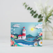 Carte Postale paysage côtier avec un style de coupure de papier (Debout devant)