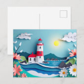Carte Postale paysage côtier avec un style de coupure de papier (Devant / Derrière)
