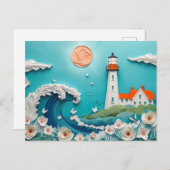 Carte Postale paysage côtier avec un style de coupure de papier  (Devant / Derrière)