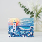 Carte Postale paysage côtier avec un style de coupure de papier (Debout devant)