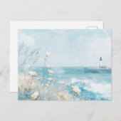 Carte Postale paysage côtier bleu clair et blanc (Devant / Derrière)