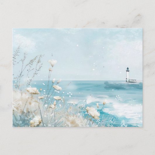 Carte Postale paysage côtier bleu clair et blanc (Devant)