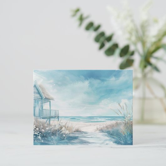 Carte Postale paysage côtier bleu clair et blanc (Debout devant)