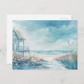 Carte Postale paysage côtier bleu clair et blanc (Devant / Derrière)