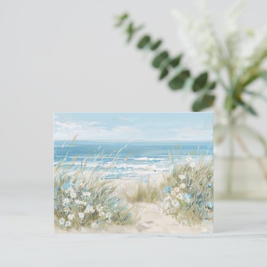 Carte Postale paysage côtier bleu clair et blanc (Debout devant)