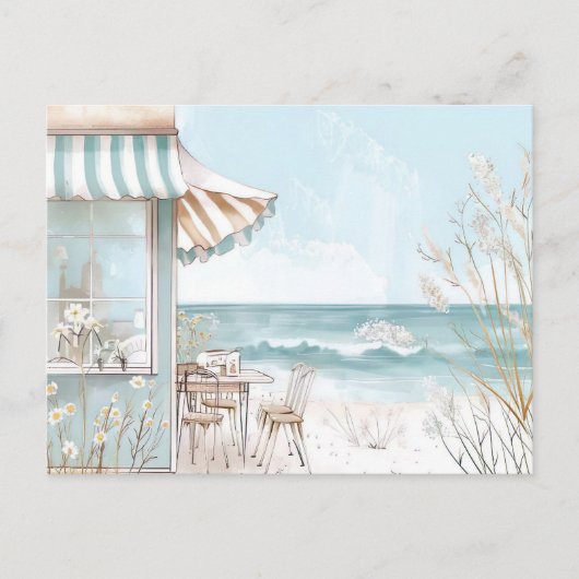 Carte Postale paysage côtier bleu clair et blanc (Devant)