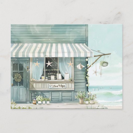 Carte Postale paysage côtier bleu clair et blanc (Devant)