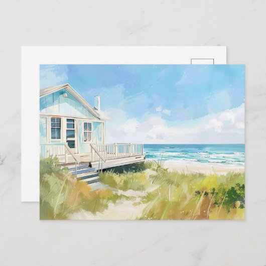 Carte Postale paysage côtier bleu clair et blanc (Devant / Derrière)