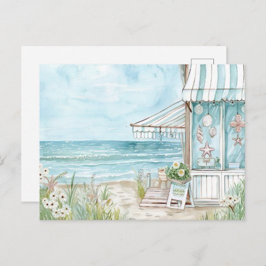 Carte Postale paysage côtier bleu clair et blanc (Devant / Derrière)