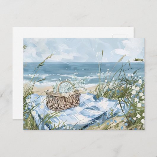 Carte Postale paysage côtier bleu clair et blanc (Devant / Derrière)