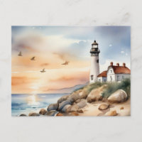 Paysage côtier paisible Phare d'aquarelle