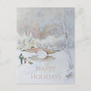 Carte Postale Paysage d'aquarelle couvert de neige de New York