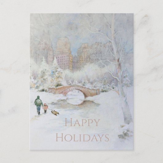 Carte Postale Paysage d'aquarelle couvert de neige de New York (Devant)