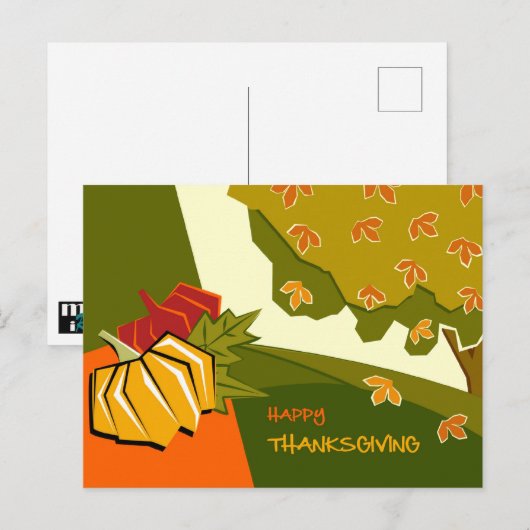 Carte Postale Paysage d'automne et Thanksgiving Citrouille (Devant / Derrière)