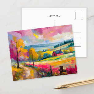 Carte Postale Paysage d'automne rural Art Abstrait moderne