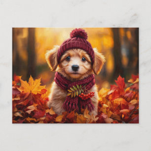 Carte Postale Paysage de chiot automnal rustique Cottagecore cos