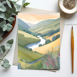 Carte Postale Paysage de collines ondoyantes Aquarelle Belle
