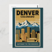 Carte Postale Paysage de Denver Colorado Voyage Art Rétro (Devant / Derrière)