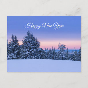Carte Postale Paysage de la forêt d'hiver au coucher du soleil