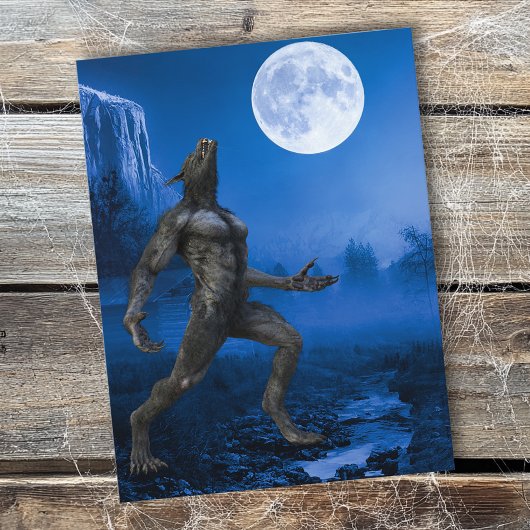Carte Postale Paysage de la lune de werewolf halloween