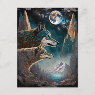 Carte Postale Paysage de l'Imaginaire de la Pleine lune des loup