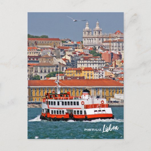 Carte Postale Paysage de Lisbonne avec un vieux ferry sur le fle (Devant)