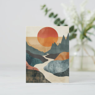 Carte Postale Paysage de montagne au coucher du soleil sur la ri