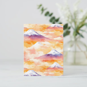 Carte Postale Paysage de montagnes enneigées à l'aquarelle au cr