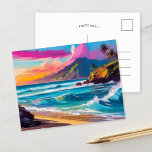 Carte Postale Paysage de plage Abstrait moderne et coloré<br><div class="desc">Un tableau abstrait moderne et vibrant représentant un paysage de plage, où des couleurs audacieuses et tourbillonnantes évoquent le mouvement des vagues qui s'écrasent contre le rivage. Le bleu turquoise et le bleu profond représentent l'océan, tandis que des éclaboussures d'oranges chaudes, de roses et de jaunes symbolisent le coucher du...</div>