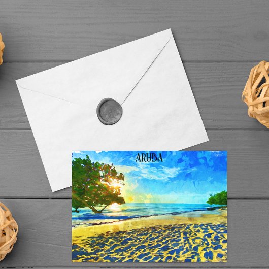 Carte Postale Paysage de plage minimal de l'île des Caraïbes d'A