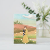 Carte Postale Paysage de printemps esthétique femmes avec chat (Debout devant)