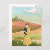 Carte Postale Paysage de printemps esthétique femmes avec chat (Devant / Derrière)