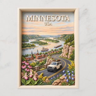 Carte Postale Paysage de road trip au Minnesota, rivière texturé