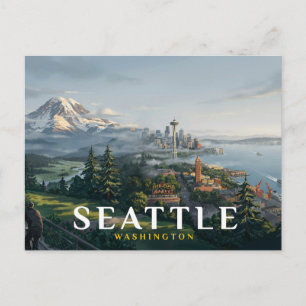 Carte Postale Paysage de Seattle Space Needle Mont Rainier Voyag