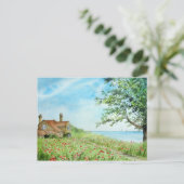 Carte Postale Paysage de terrain de pavot peinture aquarelle (Debout devant)