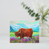 Carte Postale Paysage de vache Highland Peinture (Debout devant)