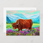 Carte Postale Paysage de vache Highland Peinture (Devant / Derrière)