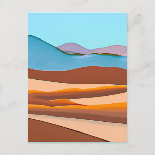 Carte Postale Paysage désertique en orange rouille et aquarelle 