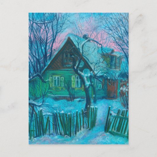 Carte Postale Paysage d'hiver Ancien gîte Maison Pastel Peinture (Devant)