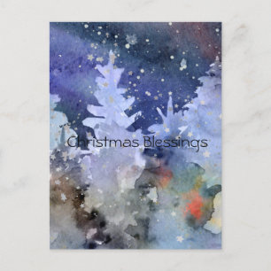 Carte Postale Paysage d'hiver aquarelle Bénédictions de Noël