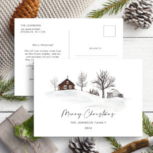 Carte Postale Paysage d'hiver monochrome de Noël non photographi