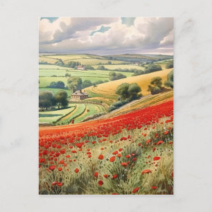 Carte Postale Paysage du champ de pavot d'été